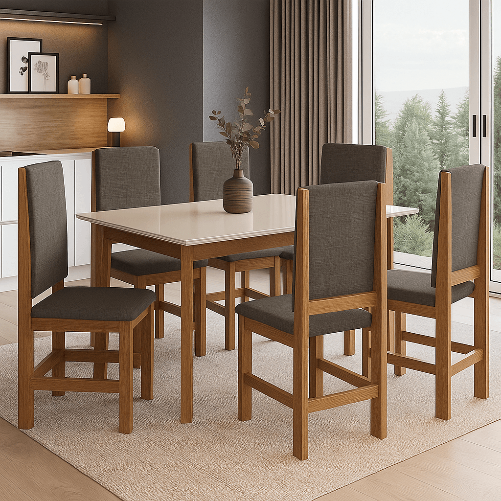 Juego de Comedor 2020 Home 1.60X0.90  Canela/Off White 6 Sillas Canela / Linho