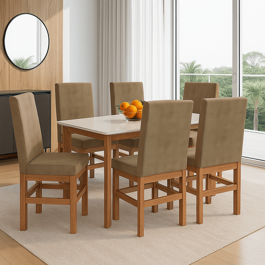 Juego de Comedor 2020 Home 1.60X0.90 Canela/Off White 6 Sillas Canela / Cacao