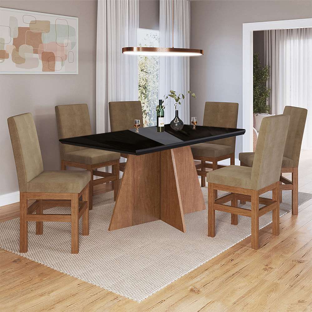 Juego de Comedor 2020 Home 1.60X0.90 Canela/Negro 6 Sillas Canela / Cacao