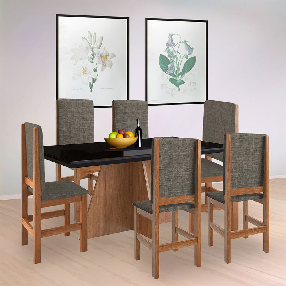 Juego de Comedor 2020 Home 1.60X0.90 Canela/Negro 6 Sillas Canela / Linho