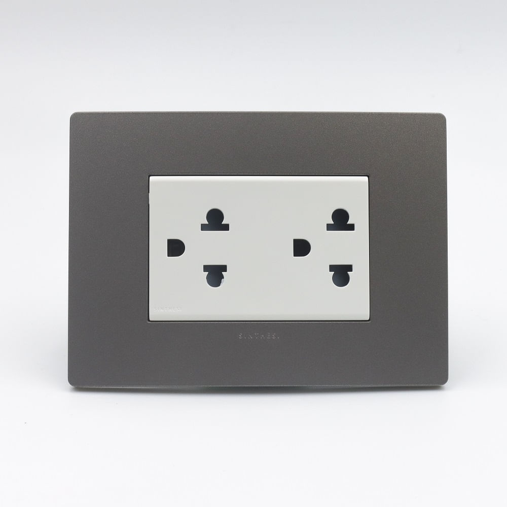 TOMACORRIENTE DUPLEX UNIVERSAL CON TIERRA SINTHESI S33 PIEDRA Y DADO BLANCO