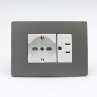 TOMACORRIENTE DOBLE 1 SCHUKO Y 1 AMERICANO SINTHESI S33 PLACA PIEDRA Y DADOS BLANCOS