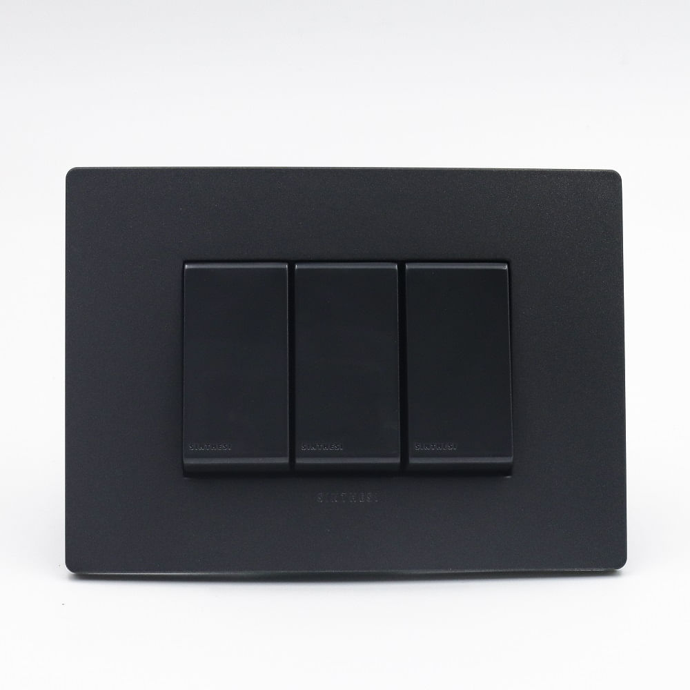 INTERRUPTOR TRIPLE 1 SIMPLE Y 2 CONMUTADOR 3 VIAS SINTHESI S33 PLACA CARBON Y DADOS NOIR