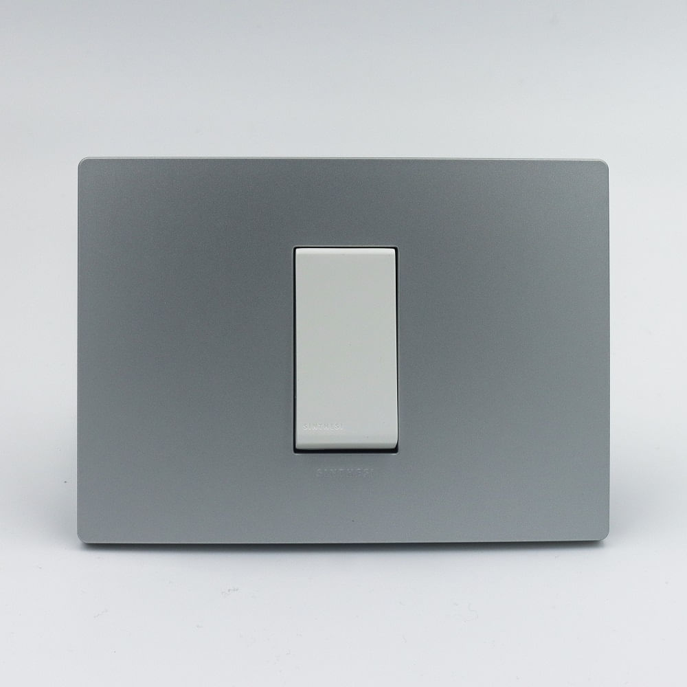 INTERRUPTOR SIMPLE SINTHESI S33 PLACA PLATA Y DADO BLANCO