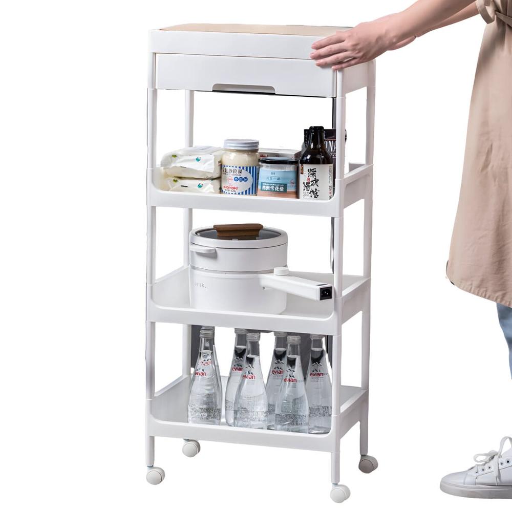 Carrito Organizador De 4 Niveles Con Tapa De Bambú  210011