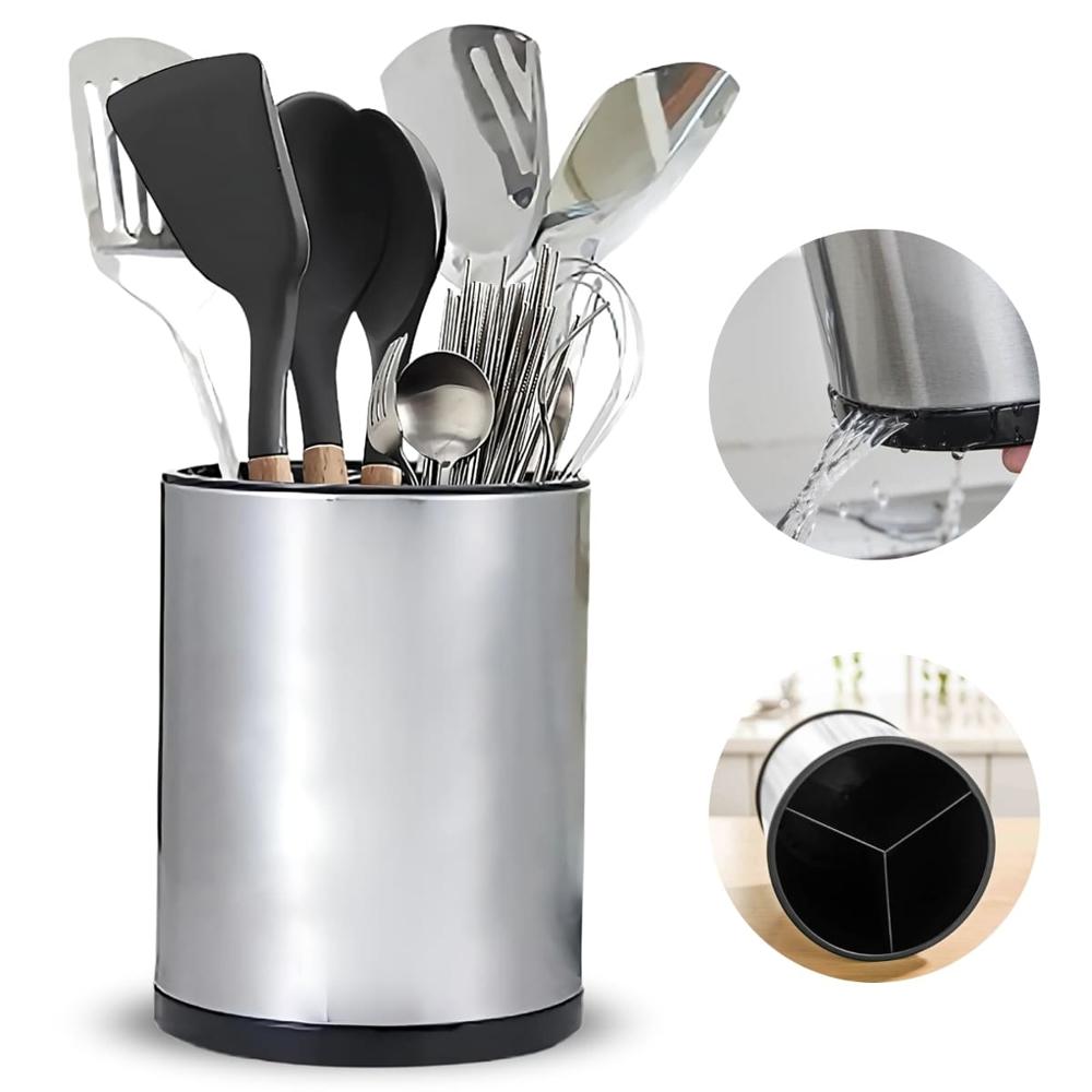 Porta Cubiertos Giratorio De Acero Inoxidable Con Divisiones 4910001