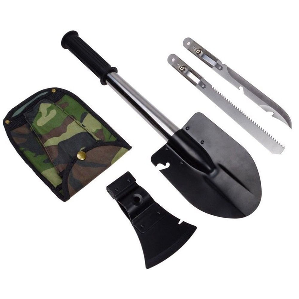 Pala 4 en 1 Camping Plegable Hacha Sierra y Cuchillo + Funda