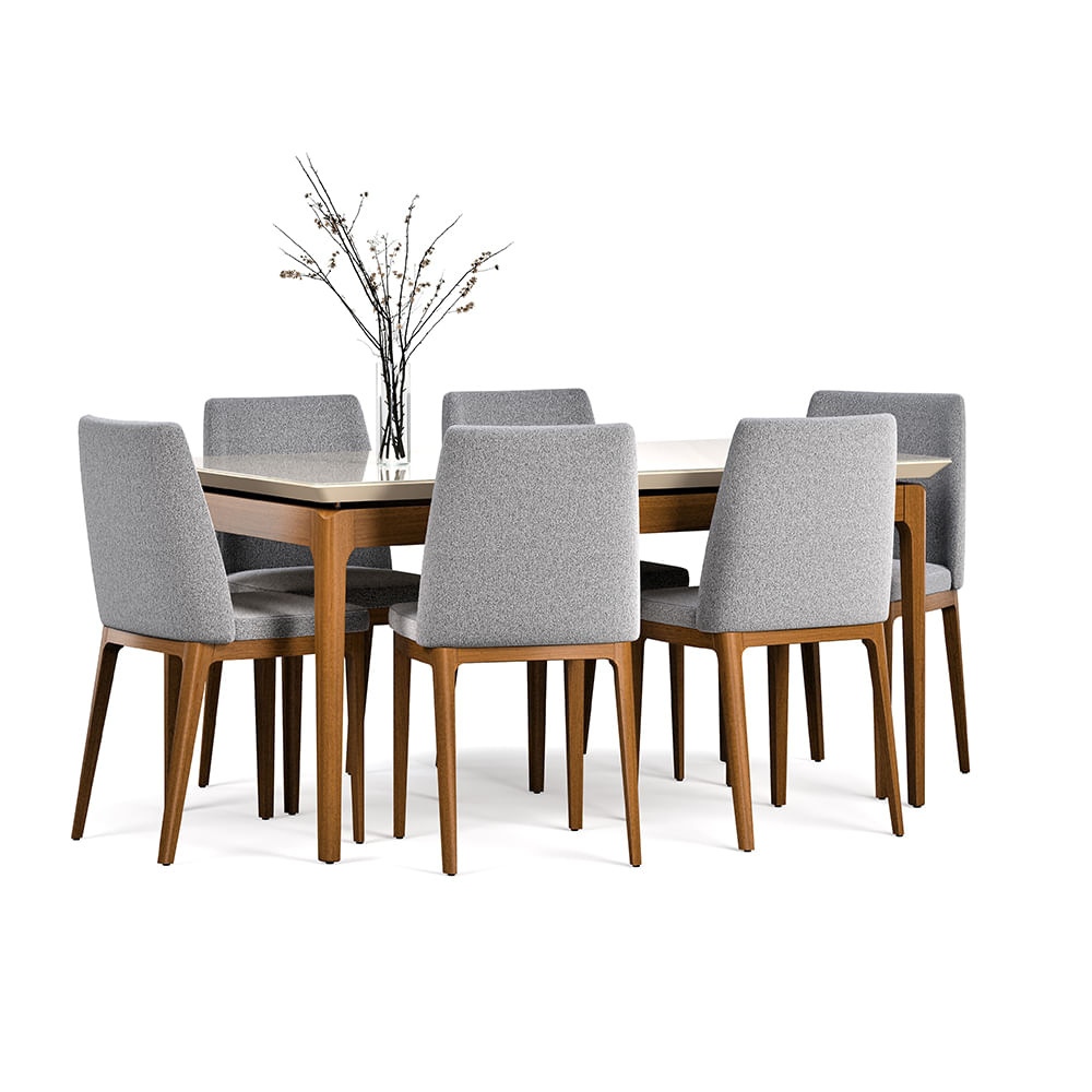 Comedor 6 Sillas Madera Pazart Muebles City Bouclé Gris Claro