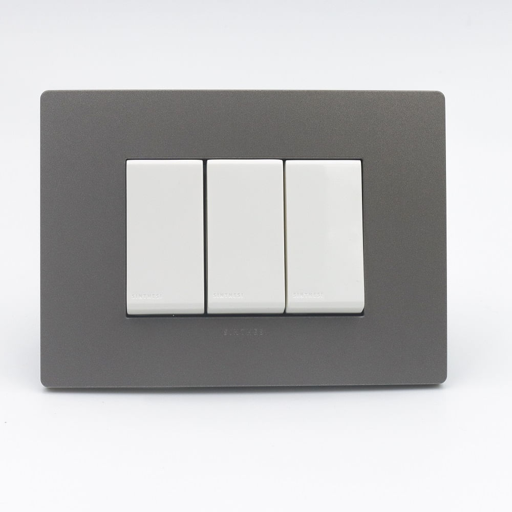 INTERRUPTOR TRIPLE SINTHESI S33 PLACA PIEDRA Y DADOS BLANCOS