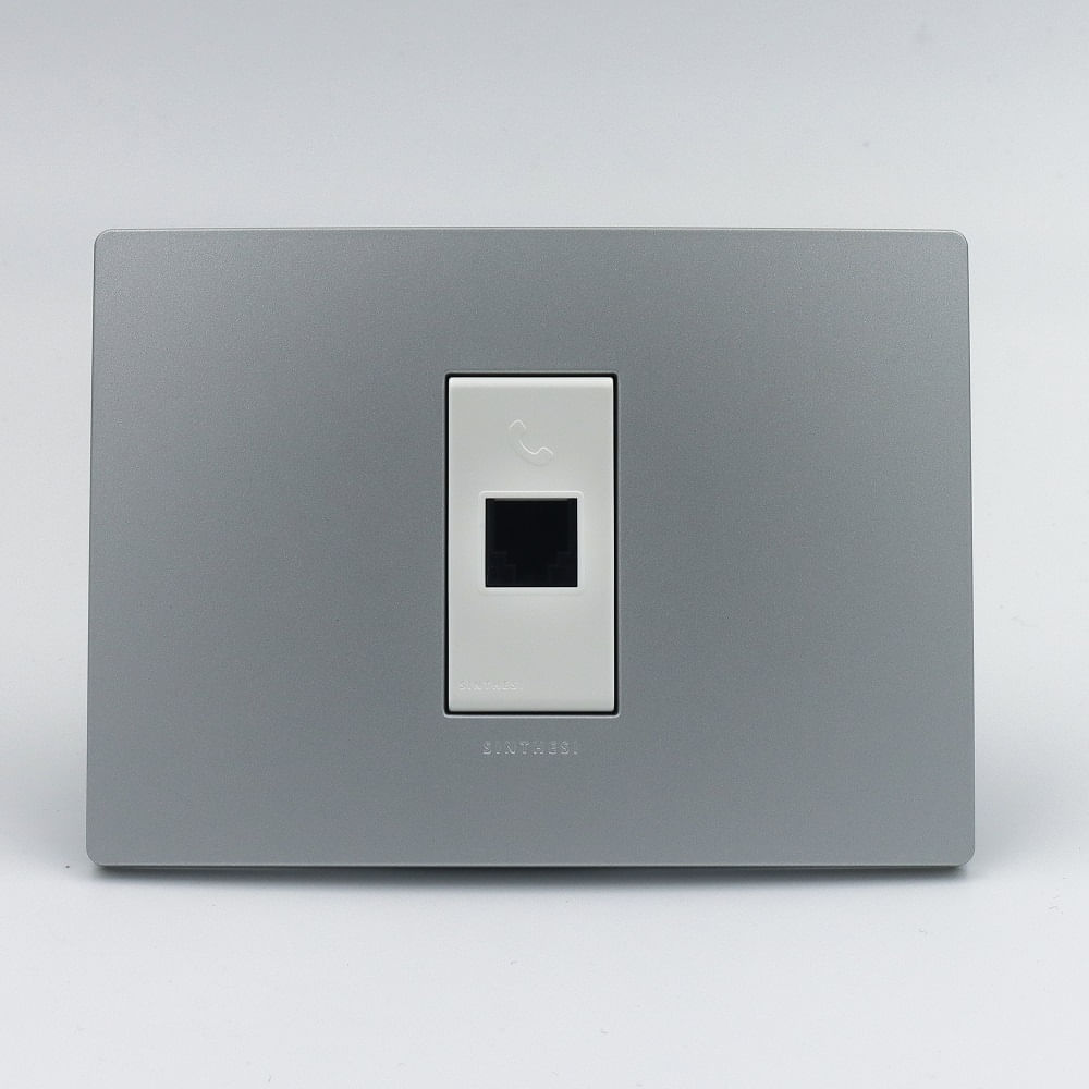 TOMA TELEFONICA RJ11 SINTHESI S33 PLACA PLATA Y DADO BLANCO