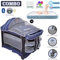 Cuna Corral Baby Kits Verona Azul+ Colchón 4 "" Celeste