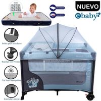 Cuna Corral Ebaby Con Cambiador Happy Dream Celeste y Colchón Azul
