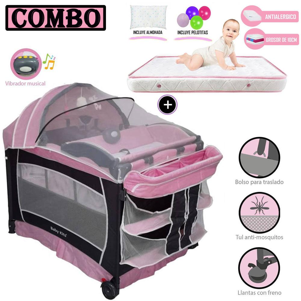 Cuna Corral Baby Kits Verona Rosado Colchón 4 "" Rosado