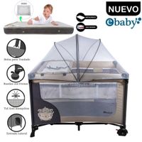 Cuna Corral Ebaby Con Cambiador Happy Dream Beige + Colchón Gris