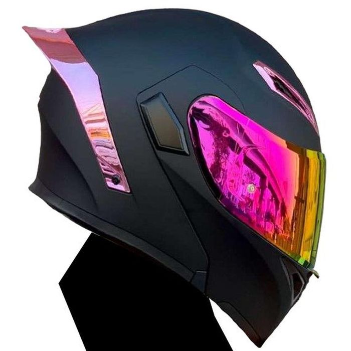 CASCO MOTO DOBLE CERTIFICADO ECER DOT DOBLE VISOR NEGRO MATE ROSA