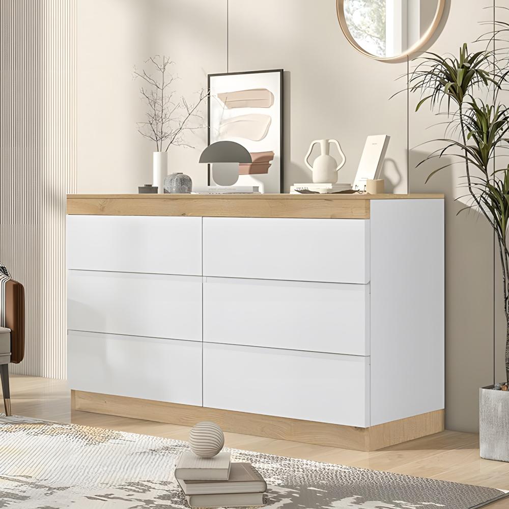 Cómoda Alba 6 Cajones Blanco y Duna 120 cm Huk