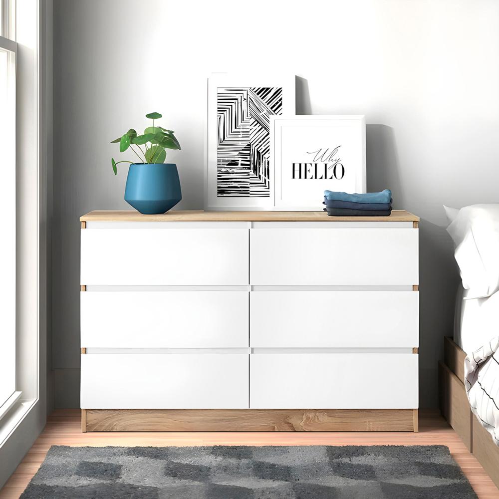Cómoda Francine 6 Cajones Blanco y Duna 100 cm Huk