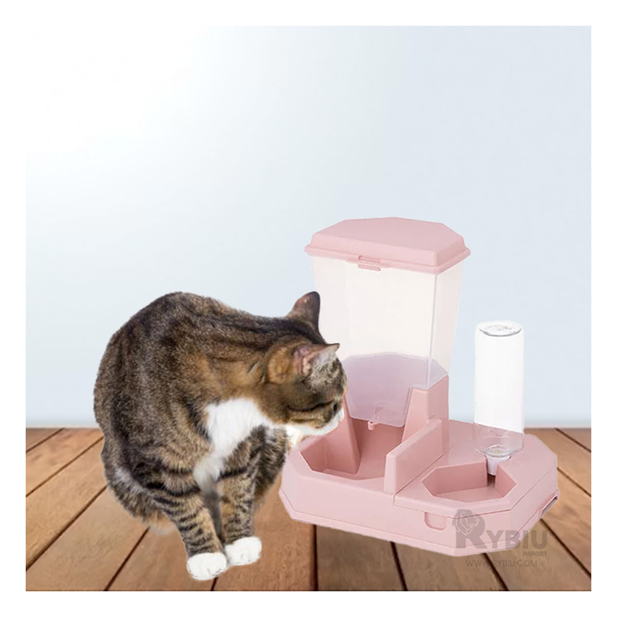 Dispensador Practico de Alimento en Rosado Y+Stickers