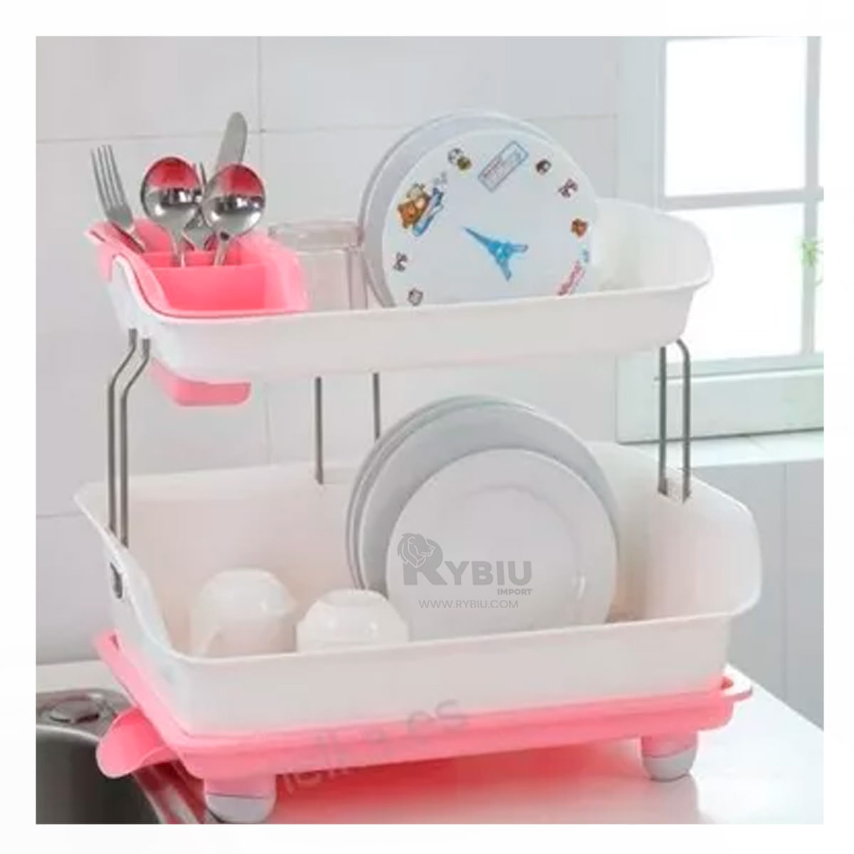 Escurridor de Plato de 2 Niveles Rosado Y+Papel de Regalo