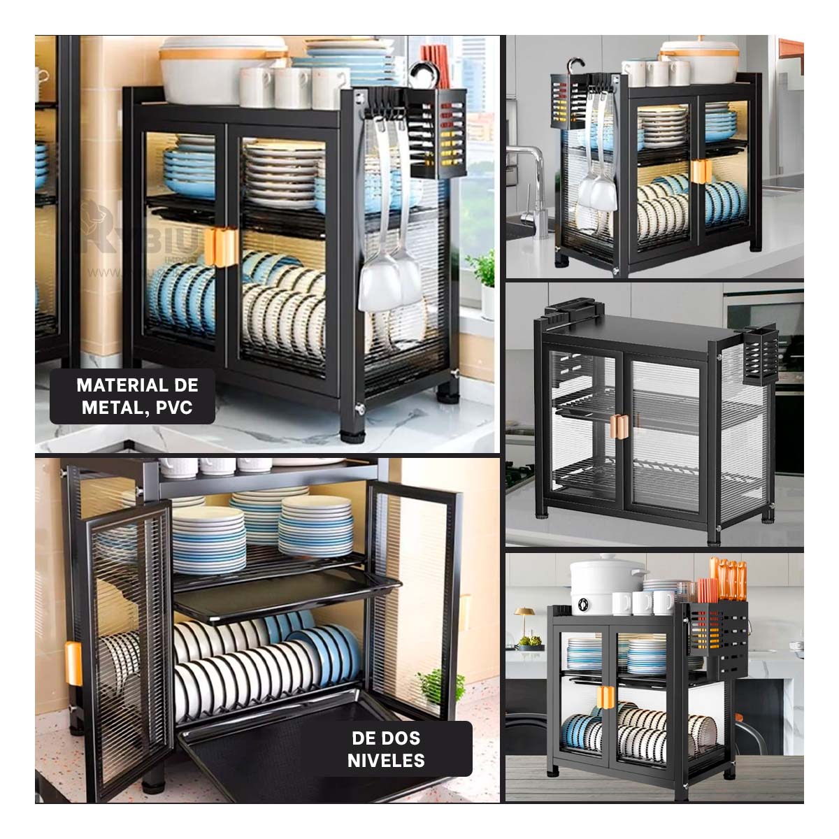 Escurridor de Platos de 2 Niveles Cerrado en Color Negro