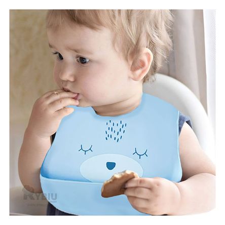 Babero Infantil de Silicona en Celeste Y+Papel de Regalo Babero Infantil de Silicona en Celeste Y+Papel de Regalo