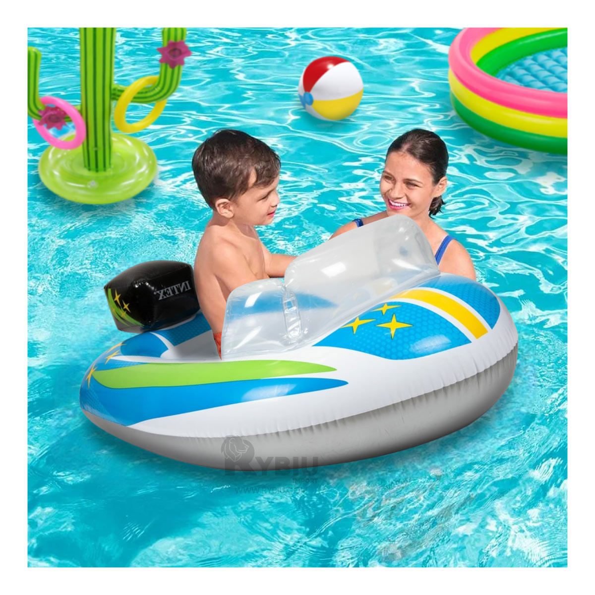 Flotador Inflable de Color Celeste Y+Stickers