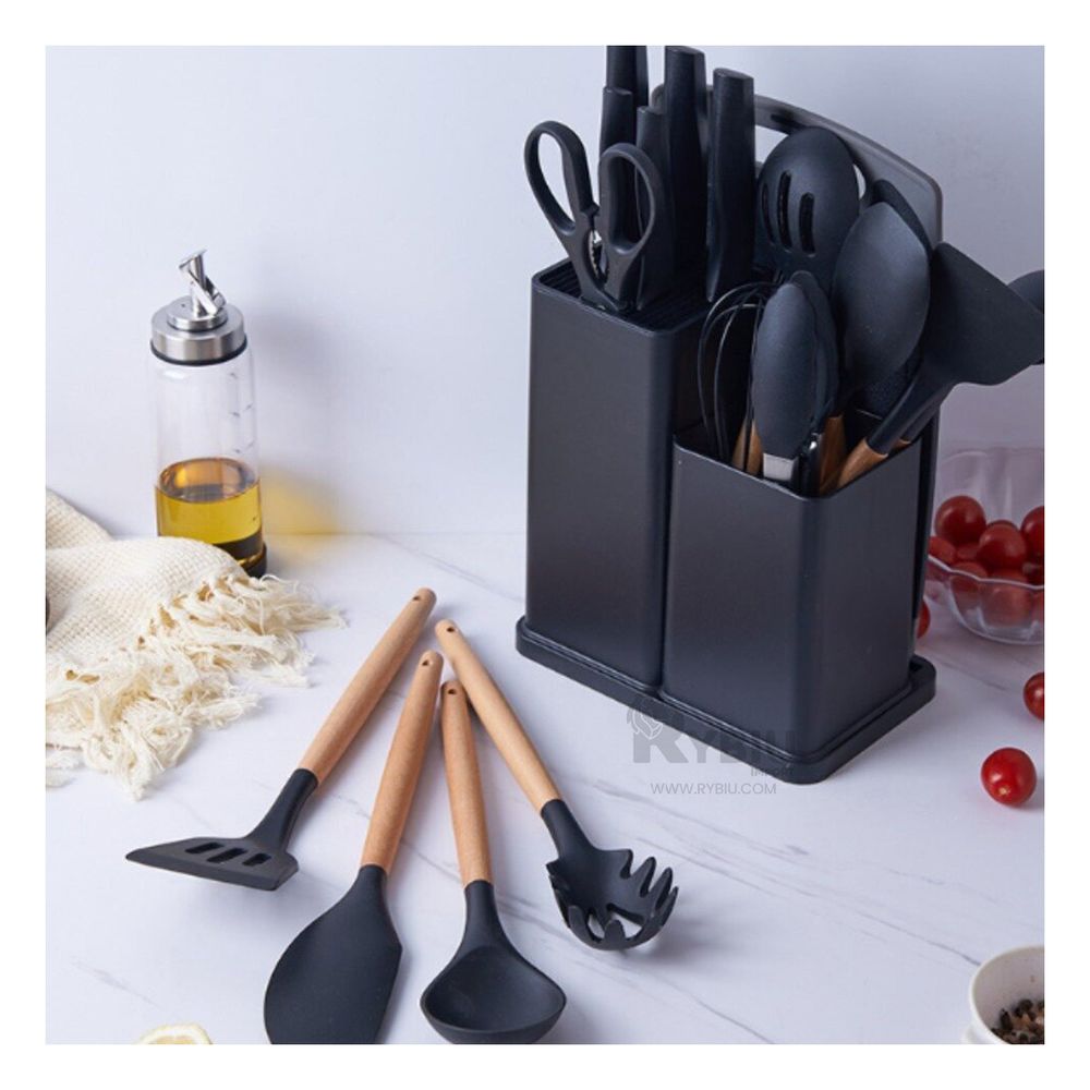 Set de 18 Piezas para Cocina en Tono Negro Y+Papel de Regalo Set de 18 Piezas para Cocina en Tono Negro Y+Papel de Regalo