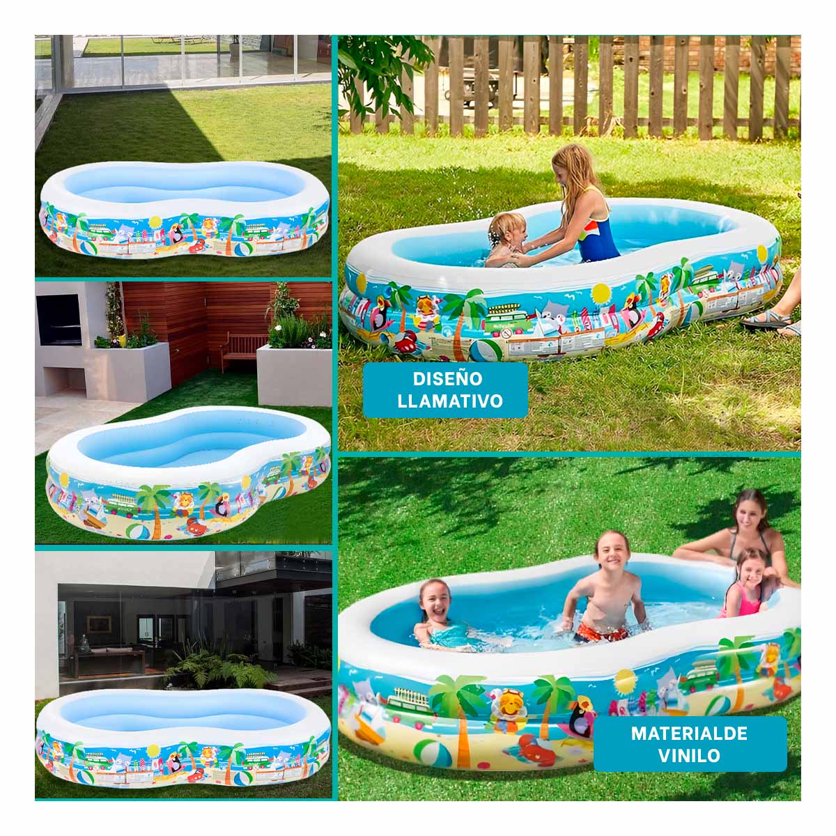 Piscina Resistente con Diseño Playa Multicolor Y+Stickers