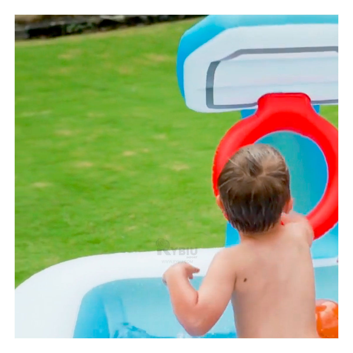 Piscina Inflable con Canasta de Baloncesto en Celeste
