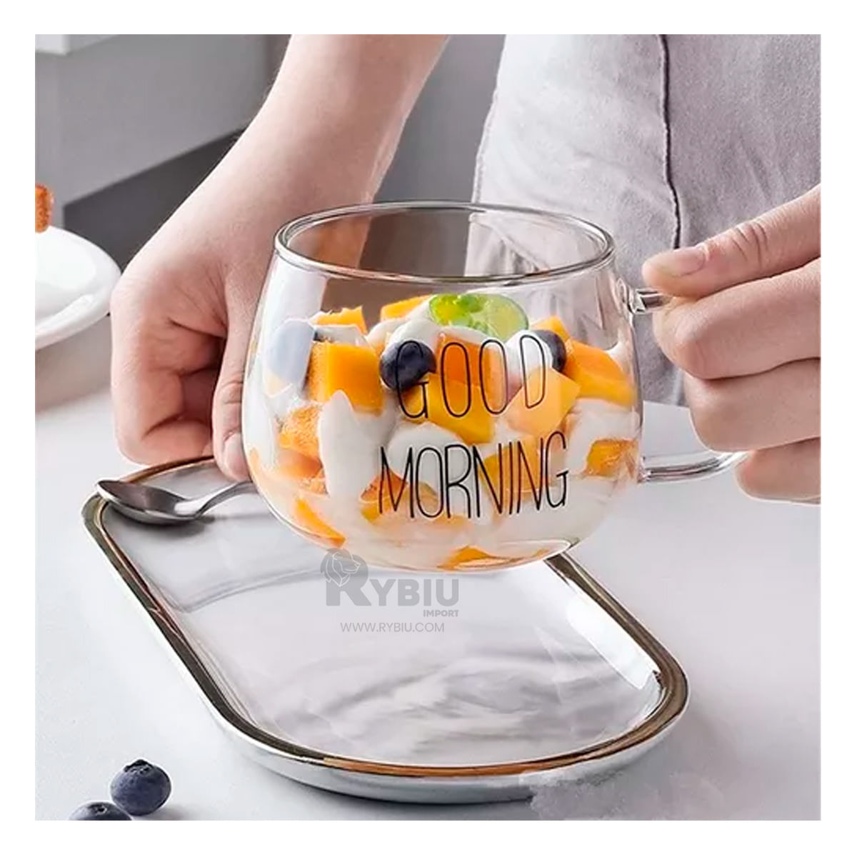 Taza de Vidrio Diseño Good Morning de 350ml Transparente