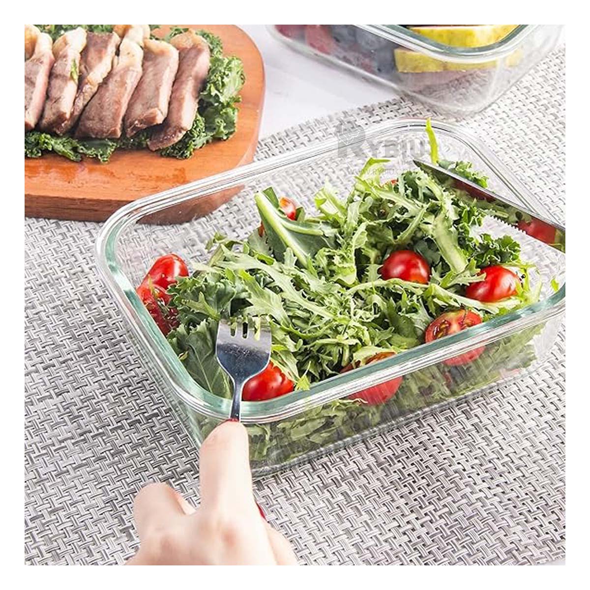 Taper Resistente de Vidrio de 410ml con Tapa de Tono Celeste