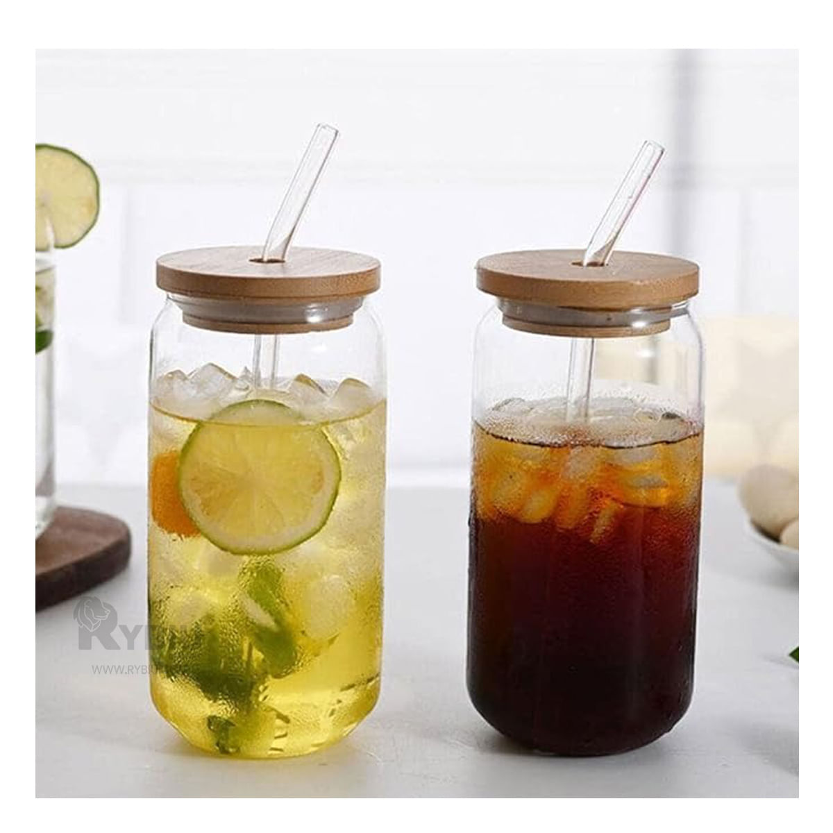 Vaso de Vidrio de 500 ml con Sorbete de Estilo Recto