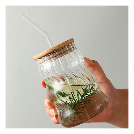 Vaso Redondeado con Tapa y Sorbete Transparente Vaso Redondeado con Tapa y Sorbete Transparente