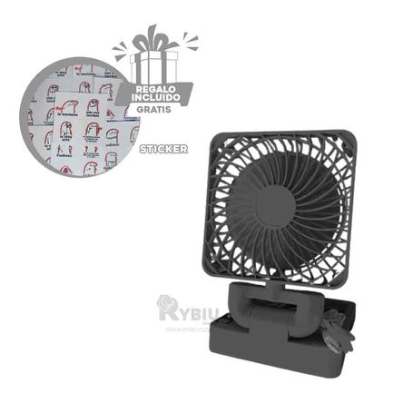 Ventilador Recargable Solar en Color Negro Y+Stickers Ventilador Recargable Solar en Color Negro Y+Stickers
