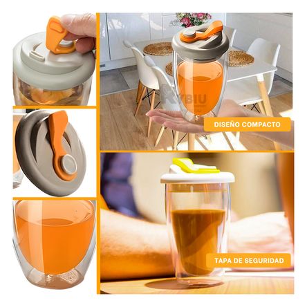 Vaso de Vidrio Funcional Tapa Plomo con Naranja Vaso de Vidrio Funcional Tapa Plomo con Naranja