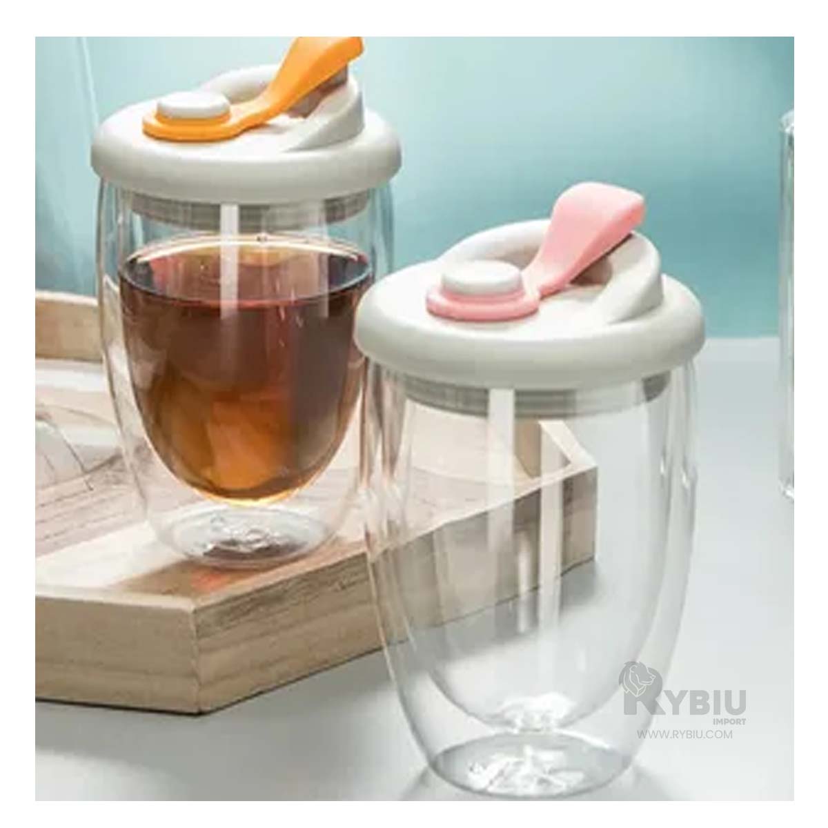 Vaso de Vidrio Funcional Tapa Plomo con Rosado