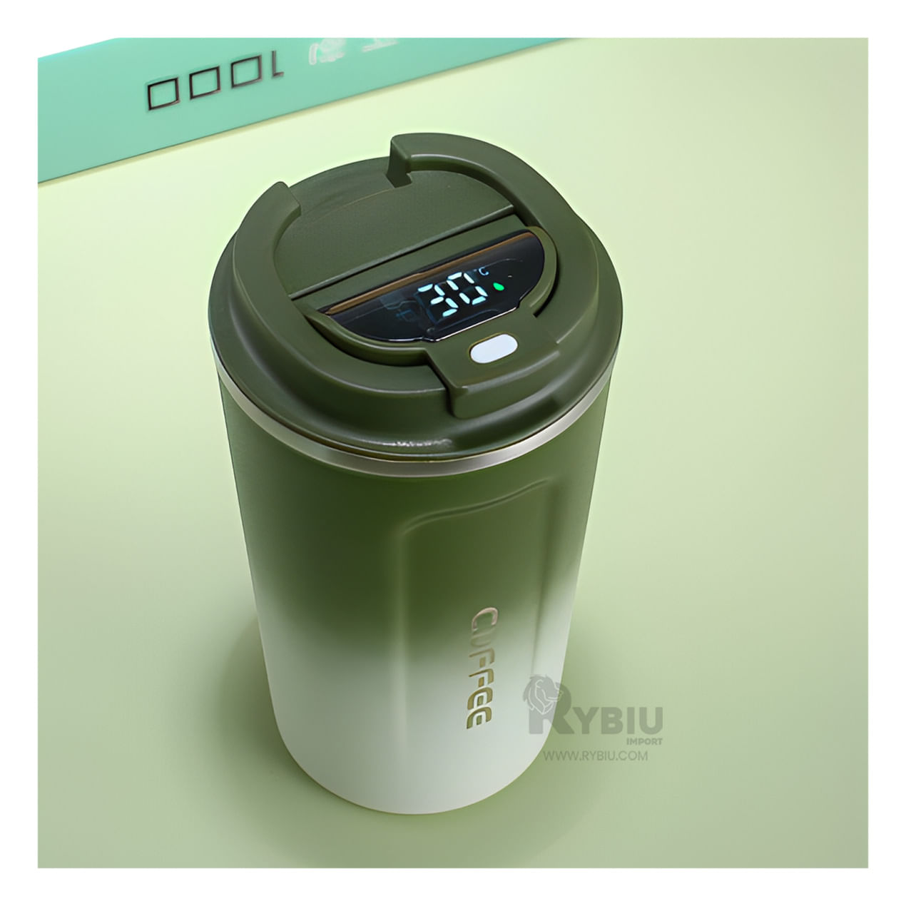 Vaso con Tapa para Bebidas 510ml Verde Y+Stickers