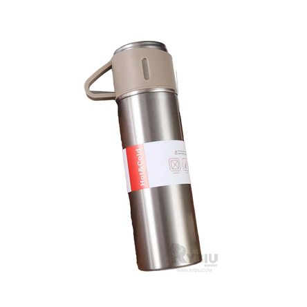 Termo Individual de Acero con 2 Tazas en Color Marron