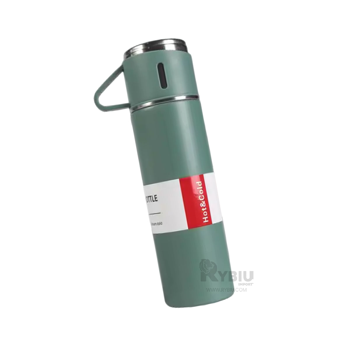 Termo Individual de Acero con 2 Tazas en Verde