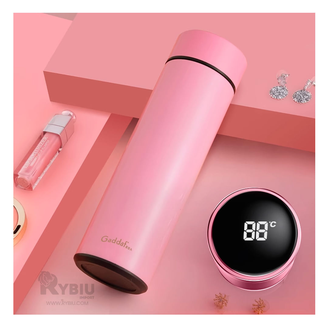 Termo Inteligente Digital de Color Rosado Y+Papel de Regalo