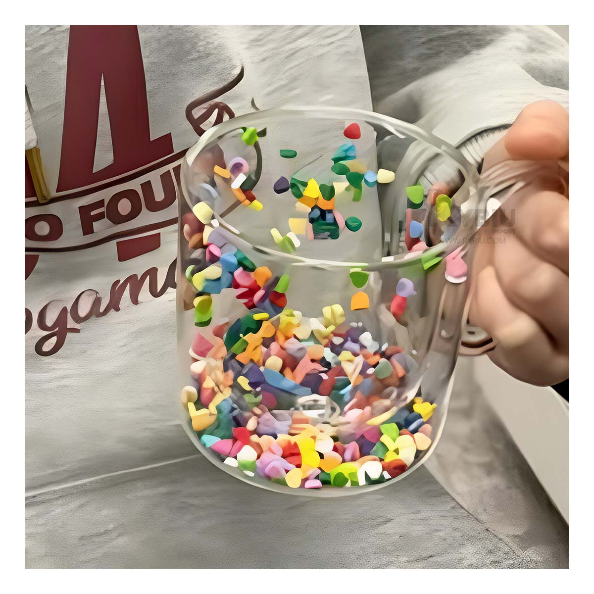 Taza de Doble Pared Termica Transparente Y+Papel de Regalo