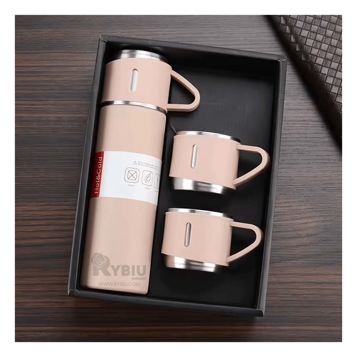 Termo Diseño Termico 2 Tazas en Rosado Y+Papel de Regalo