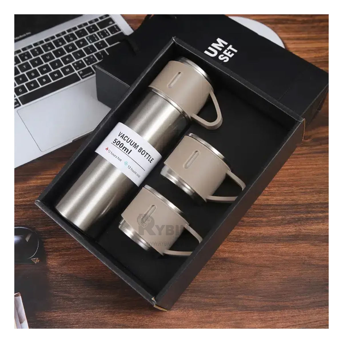 Termo Diseño Termico en Color Marron Y+Papel de Regalo