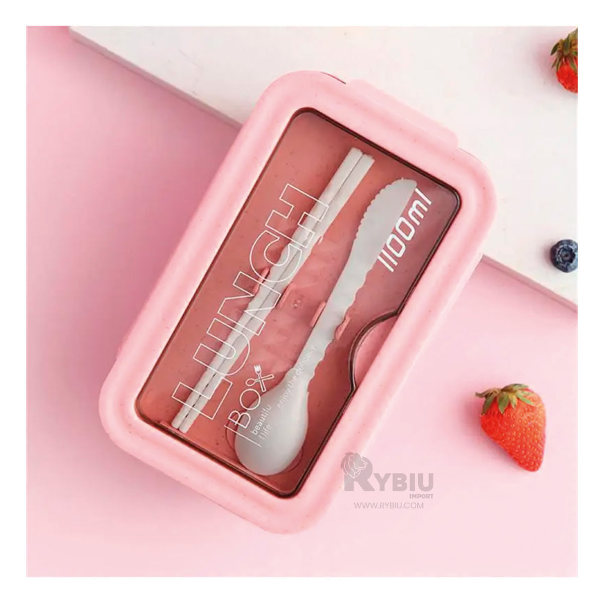 Taper Lunch Box con Cubiertos para Alimentos en Tono Rosado