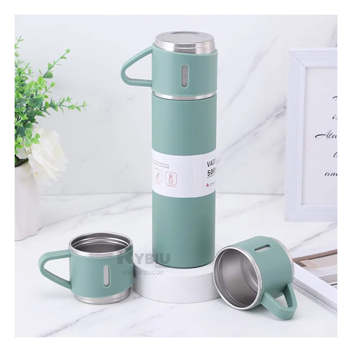 Termo Practico con Tazas Verde Y+Stickers