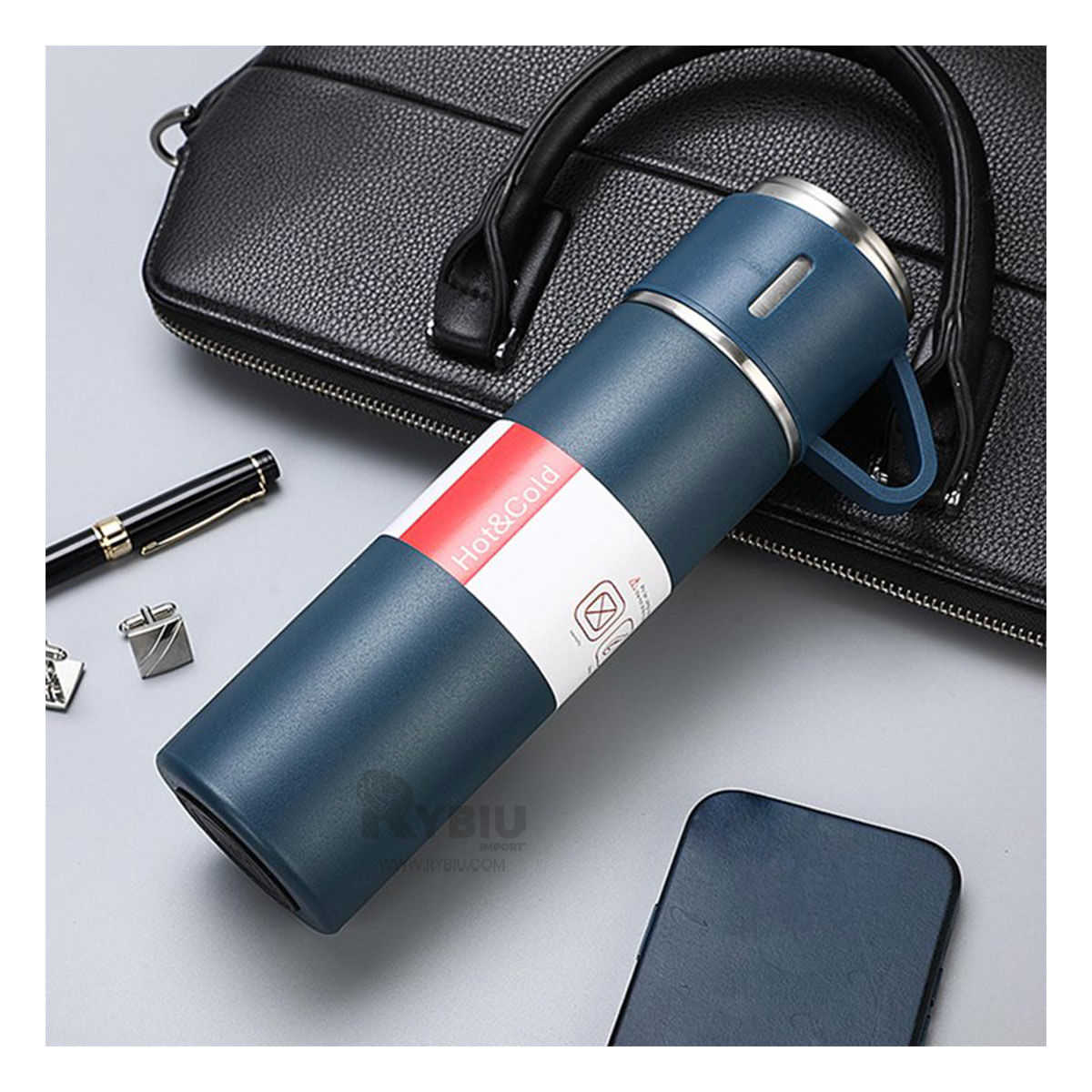 Termo Practico y Resistente en Color Azul Y+Agendita