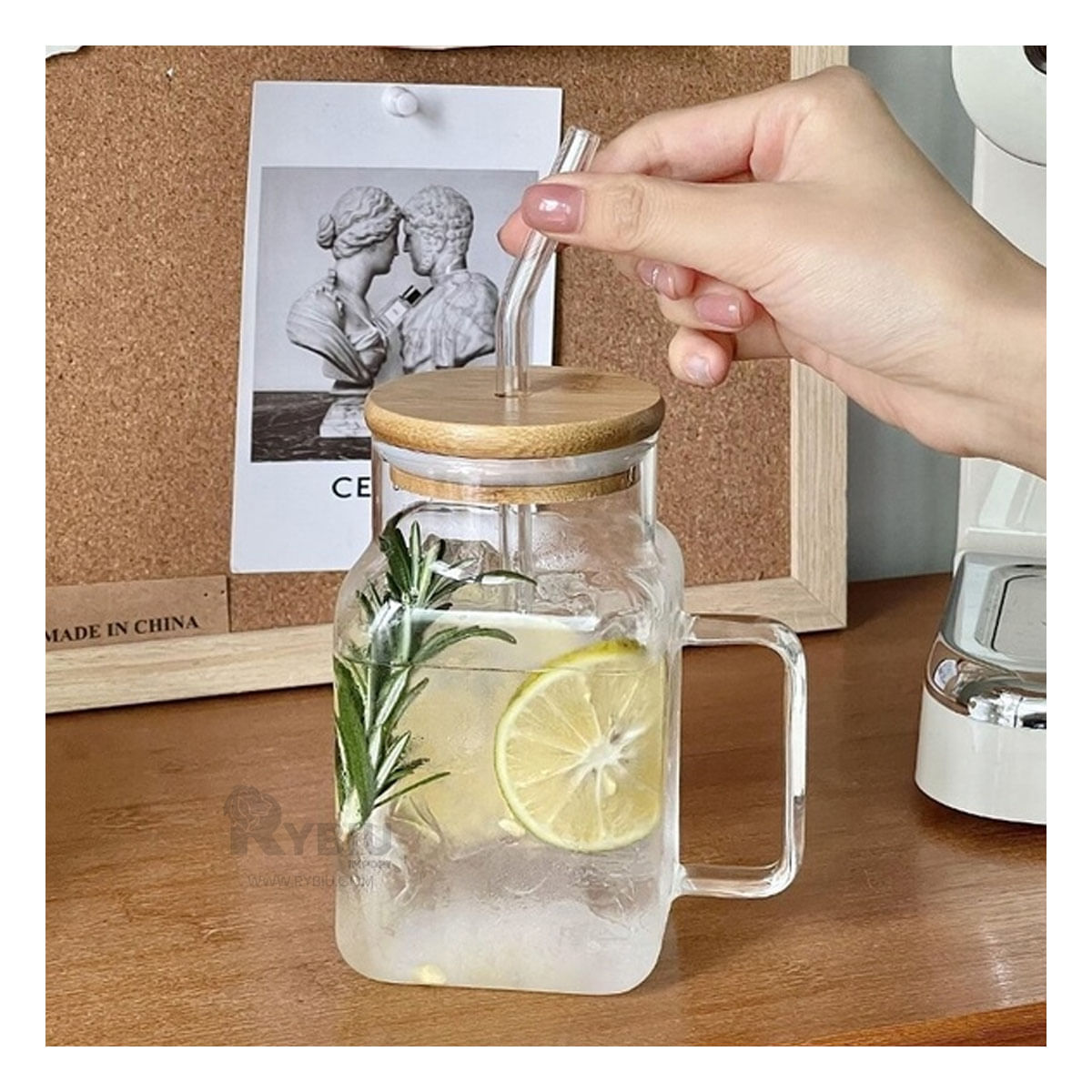 Vaso Ancho Rectangular con Caña Transparente Y+Agendita