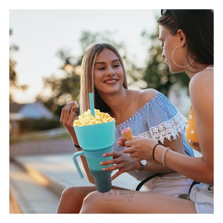 Vaso 2 en 1 para Bebidas y Snacks en Tono Verde Agua Vaso 2 en 1 para Bebidas y Snacks en Tono Verde Agua