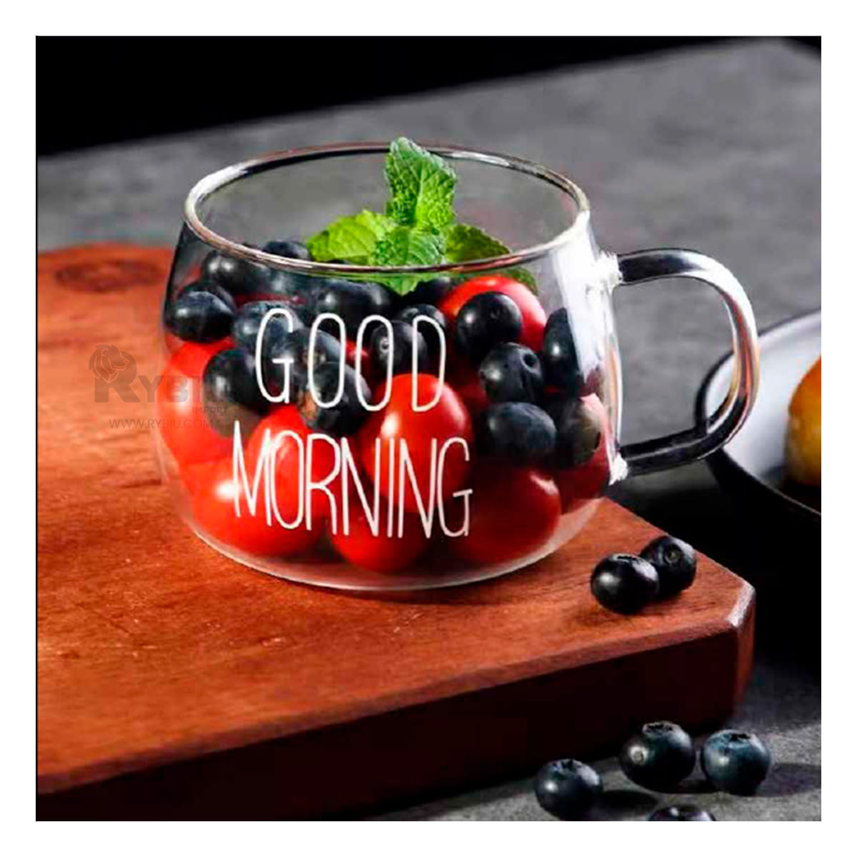 Taza con Asa Good Morning Transparente Y+Papel de Regalo