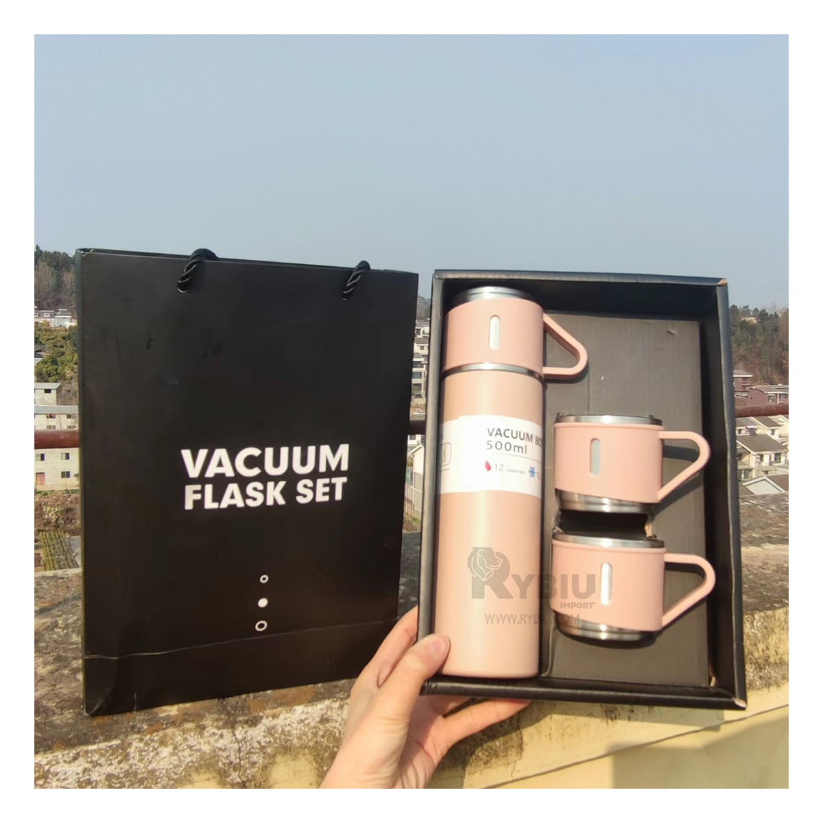 Termo Portatil de Acero Rosado Y+Agendita